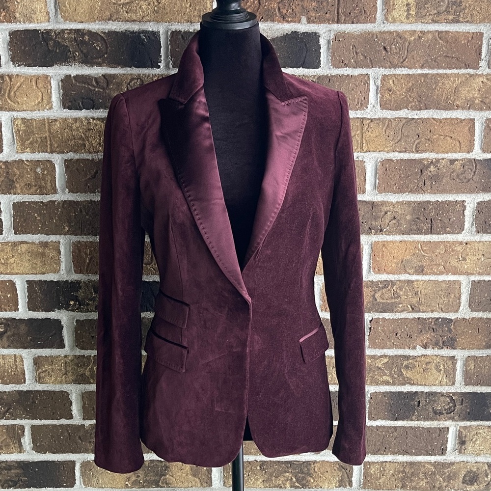 ELIE TAHARI Slate BurgundyRed Velvet Alena Woman’s Jacket Long Sleeve - Picture 2 of 10